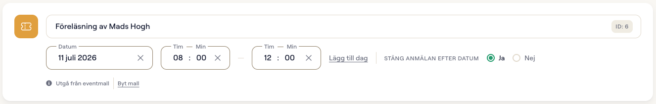 Grunduppgifter för nytt event