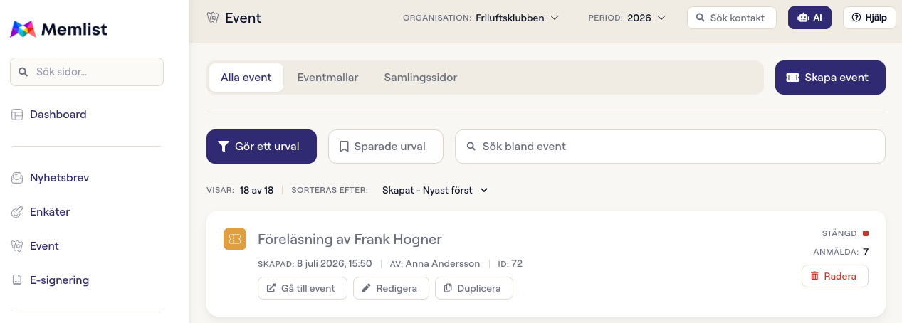 Eventöversikten