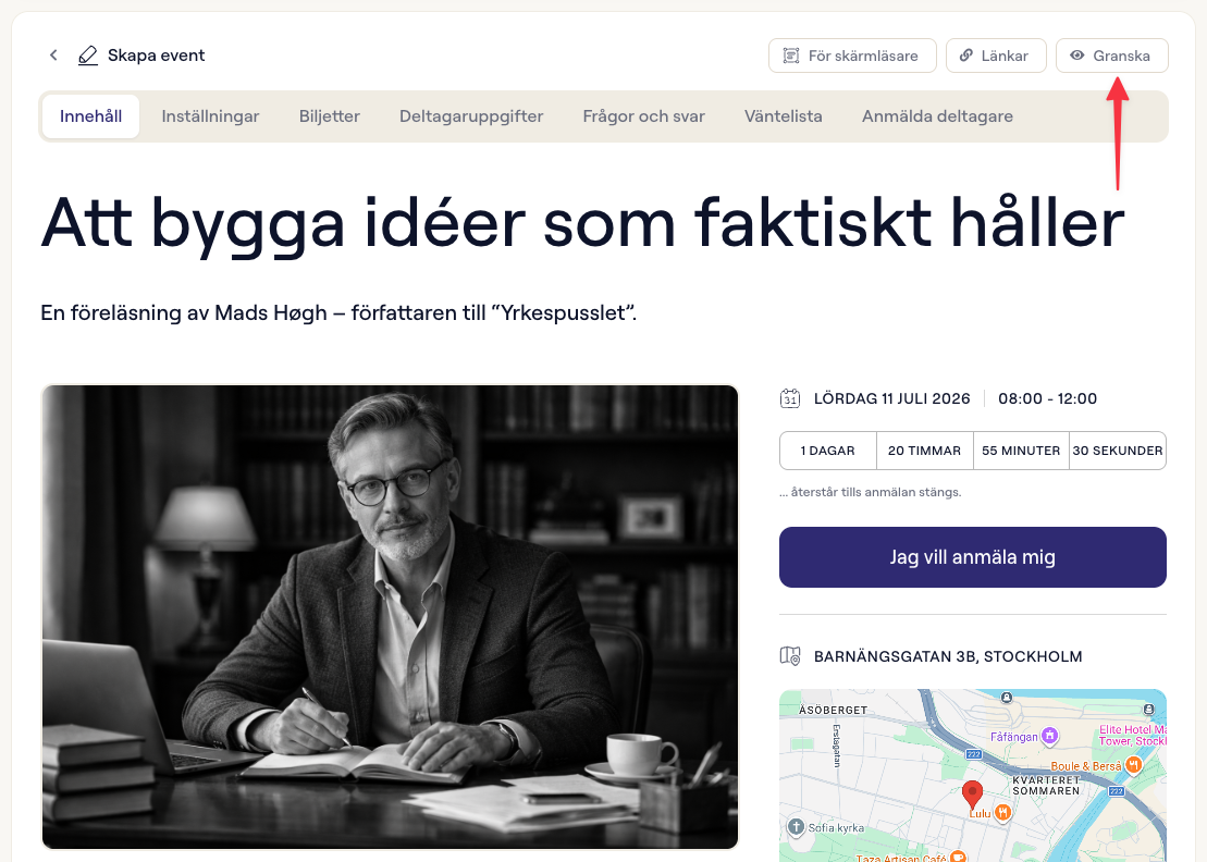 Förhandsgranskning av evenemanget