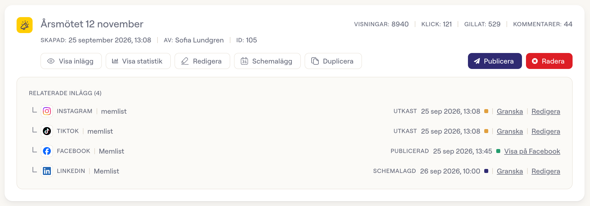 Inläggskortet