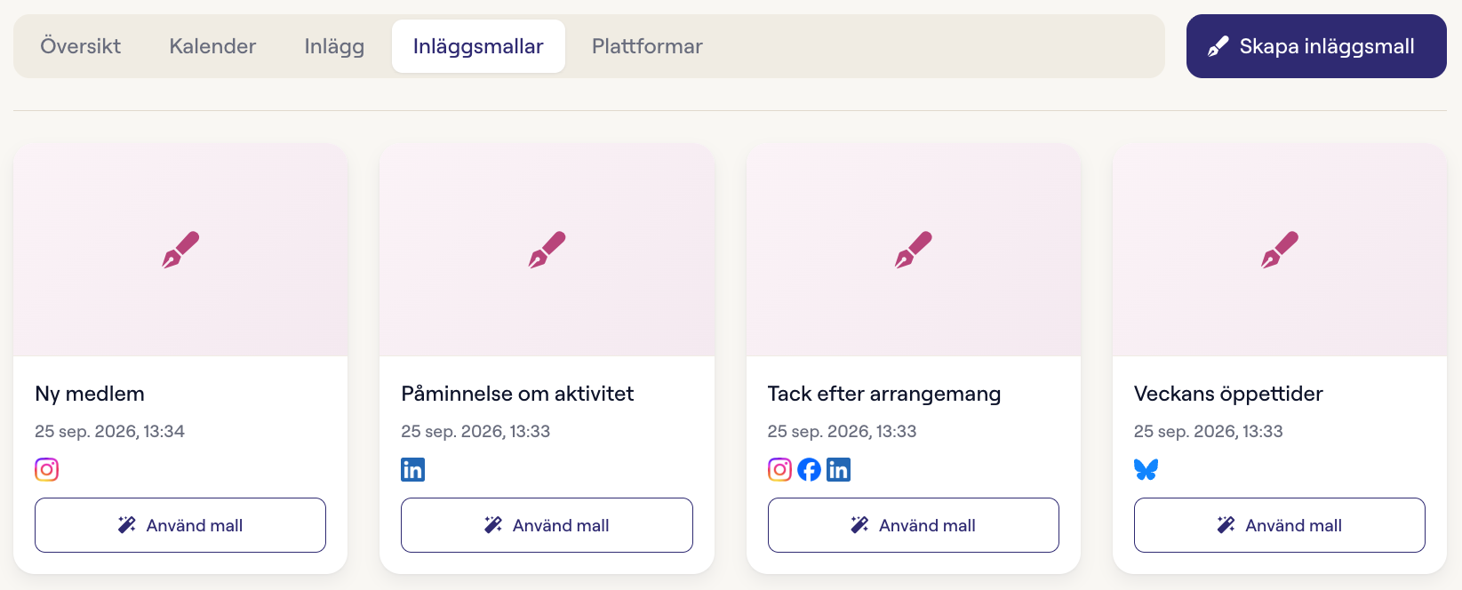 Fliken Inläggsmallar