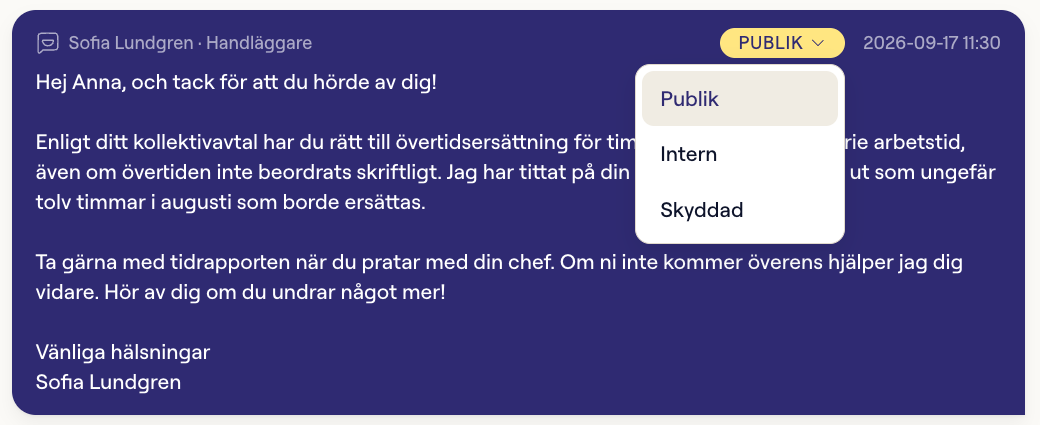 Ändra synlighet på ett meddelande